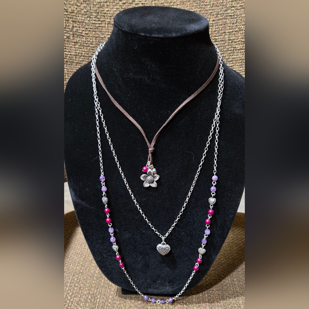 Maurices Silver Necklace With Pink And Purple Accents 11$